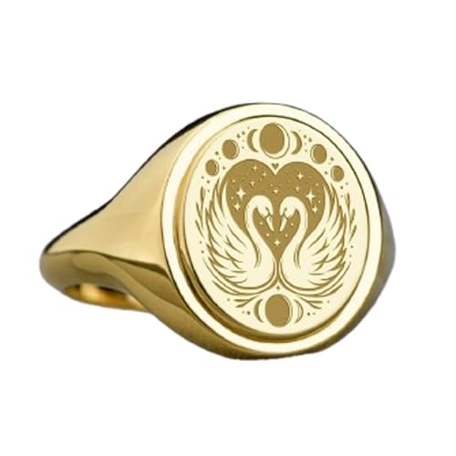 Chevalière cygnes argent 925 bague ovale plaqué or taille 5-12.5