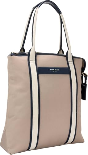 Image of Cole Haan Men's Judson Brushed Twill Tote Bag, Oxford Tan /Navy Blazer /Angora