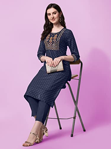 Image of MIRCHI FASHION Women Rayon Sequin Embroidery and Polka Dots Print Straight Kurta