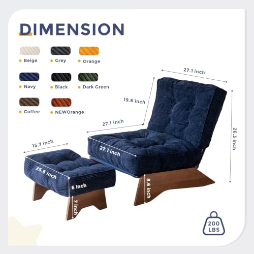 Image of MAXYOYO Accent Chair with Ottoman, Lounge Chair with Adjustable Backrest | Tufted Living Room Chair Upholstered Lounge Chair with Footrest Set, Modern Chair for Reading Room, Navy