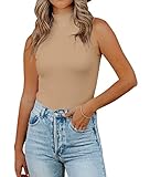 Lacozy Women's Casual Turtle Neck Slim Fitted Sleeveless Halter Tank Top Brown L
