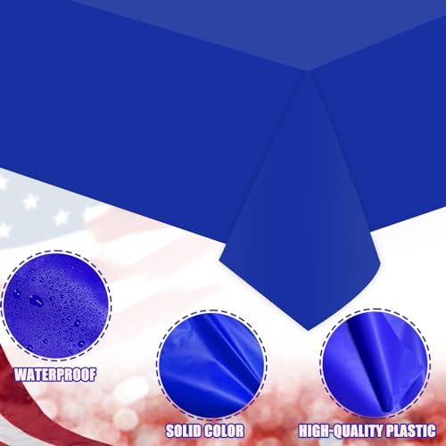 Image of 12 Pcs Plastic Tablecloths, Disposable Rectangle Red White Blue 54 x 108 Inch Waterproof Table Covers for 4th of July Patriotic Independence Memorial Veterans Day Party Decorations