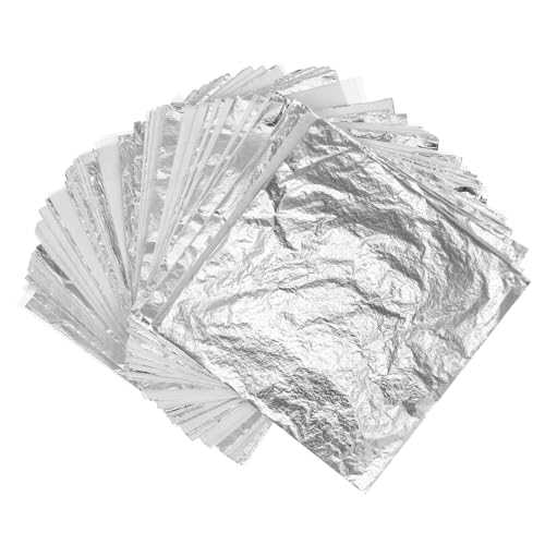 DECORNIJIA 100 Stück Silberfolie Imitation für DIY Kunsthandwerk Möbel Dekoration Hochwertige Blattsilber für Kreative Projekte Nicht Essbar Vielseitig Einsetzbar