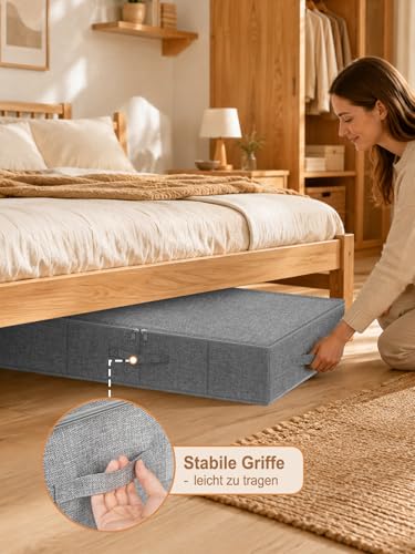 JUPELI Unterbett-Aufbewahrungsboxen, 17 cm Hoch, 2 Stück, faltbar, Grau – Ansicht 4