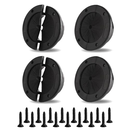 Congzikji 4 Pack 4" Large Brush Grommets, Round Split Hole Cable Grommet Raised Floor Airflow Management for Home Data Center Wall Floor Cable Management (Black)