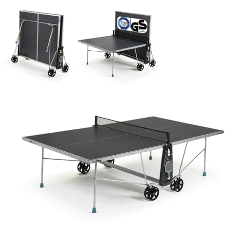 CORNILLEAU 100X Outdoor & Indoor Tischtennisplatte - Klappbar - Wetterfest - 4 mm Melaminharzplatte -Tischtennistisch für draußen - Turniermaße - Grau