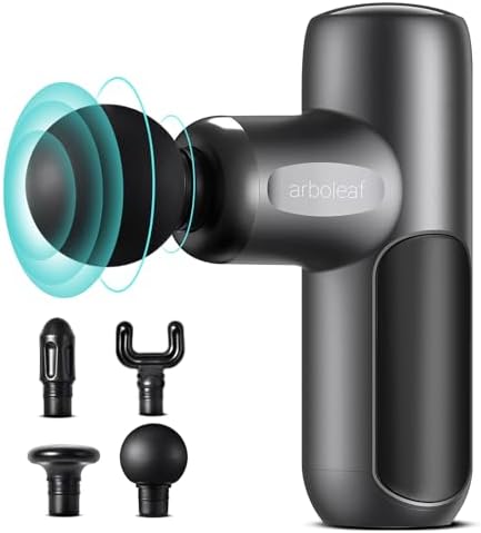 arboleaf Massagepistole mini tragbare Muskelpistole 0,39kg 3200 U/Min leise | Massage Gun mit 5 Stufen & 4 Massageköpfe, Handmassagegerät mit flüsterleisem Motor für Zuhause, Fitne