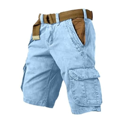Pantacourt Homme, Shorts Et Bermudas Bermuda Short Cargo Homme De Travail Militaire Vetement Coton Grande Taille Ceinture Elastique Pantalon Court avec Multi-Poches Sport Randonnée Eté Bleu, L