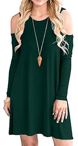 PCEAIIH Women's Cold Shoulder Tunic Top Swing Dresses Loose T-Shirt Casual Dress with Pockets (X-Large, Long Sleeve-Dark Green)…