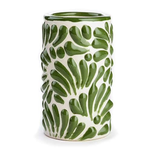 Image of Talavera Shot Glasses Set of 4 Authentic Hand-Painted Mexican Tequila Shot Glasses Glass - 2 Oz (Green Brushstroke White Background)