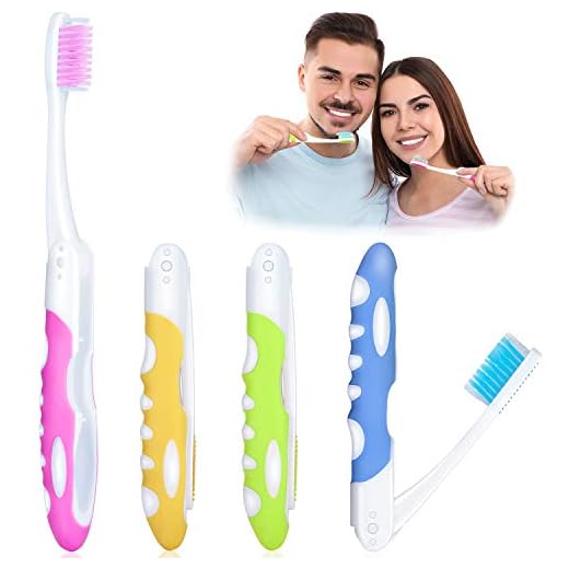 4 Pieces Folding Travel Toothbrush Portable Soft Toothbrush with Soft Bristles Brushes for Sensitive Gums (Pink, Yellow, Blue, Green)
