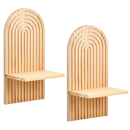 Mapille Étagère Murale Bohème en Bois, Étagère Flottante avec Fixation Cachée, Décoration Murale pour Salon, Chambre, Entrée, Chambre d’Enfant