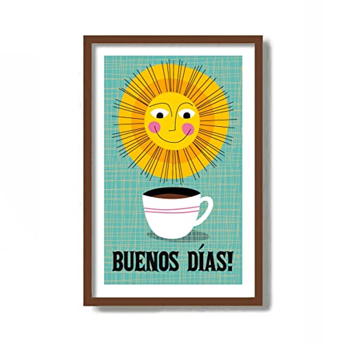 Generic USA Poster Mid Century Modern Art Buenos Dias Cantina Mexican Folk Art Sun Art Print, Kitchen Art Print Coffee Lover Coffee Cup Good Morning Unframed #235 16x24 Inches, white