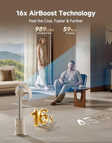 Image of DREAME Bladeless Tower Fan for Bedroom, Smart Standing Fan with 270 Spatial Airflow for Whole-Room Circulation, 59ft /s High Velocity, 10 Speeds 3 Modes, Temperature-Adaptive Airflow, MF10-Beige