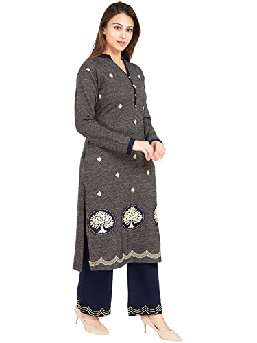 Image of Rosary Women's Warm Woolen Winter Wear Embroidered Kurta with Palazzo Set of 2pc, RZKP017GOLDEN-XL