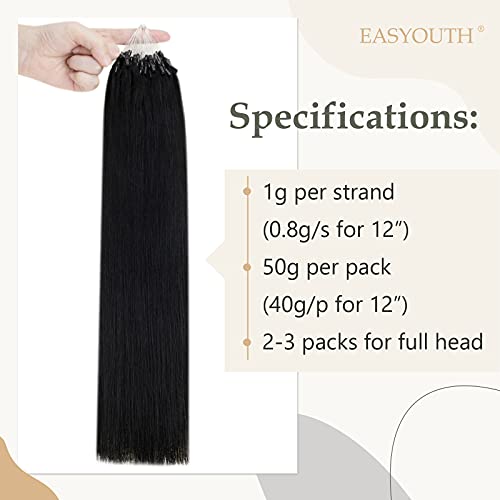 Easyouth Micro Loop Hair Extensions Black Micro Hair Extensions Human Hair Jet Black Micro Beads Hair Extension Soft Straight Hair Extension Natural Look 20 Inch 50g 50s - Image 4