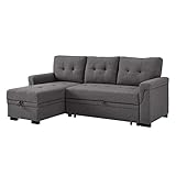 BOWERY HILL Steel Gray Linen Reversible/Sectional Sleeper Sofa with Storage for Small Space