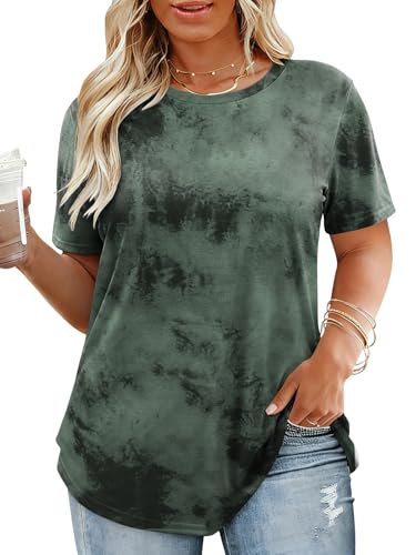 Image of VISLILY Plus-Size-Tops for Women Casual Short Sleeve T Shirts Trendy Tie Dye Crewneck Tees Comfy Loose Fit Tunics XL-5XL