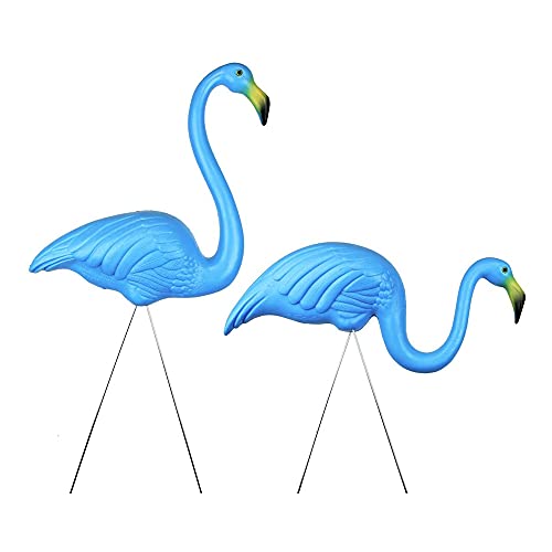 Set of 2 Union Products Original Featherstone Flamingos – Decorative, Iconic, Blue Lawn Decor Ideal for Lawn, Garden, Flower Beds and Campsites – Weather-Resistant Plastic/Galvanized Metal