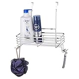 18/8 Stainless steel (SUS304) Bathroom Shower Caddy, Hanging Shelf Storage Organizer with Hooks, Over The Cabinet Door Bath Caddies Holds Shampoo Soap Loofah Razor Rack