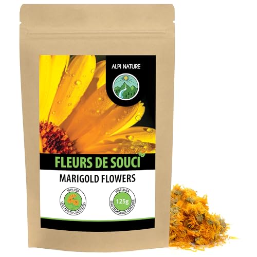 Alpi Nature Tisane de Calendula 125g, Fleurs de Souci Séchées Entières, Tisane de Fleurs de Calendula en Vrac