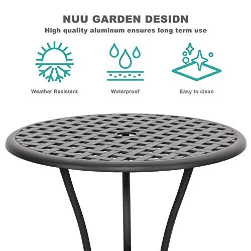 Nuu Garden Bistro Set 3 Piece Outdoor, Cast Aluminum Patio Bistro Sets With Umbrella Hole, Bistro Table And Chairs Set Of 2 For Patio Backyard, Black With Golden Powder #TOP2