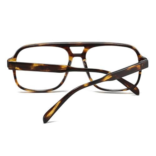 Image of Mirkcittle Retro Square Aviator Blue Light Blocking Glasses for Women Men Oversized Pilot Eyeglasses Fake Nerd Frame