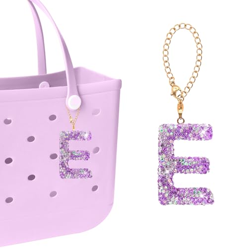 NZNDB Bag Charms for Bogg Bag Accessories bogg bag accessories charm for Women Girls personalized letters Decorative for Bitty Bogg Bag Handbags Beach Totes bags (Purple letter-E)