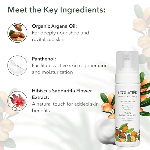 Ecolatièr Facial Foam Cleanser Revitalizing & Nourishing Organic Argan Oil – 98.6% Natural, Vegan, Gentle Face Wash For Women, Hydrating, Anti-Aging thumb #2