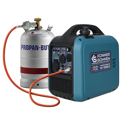 Könner & Söhnen Inverter Stromerzeuger KS 1900iG S, 2000W Dual Fuel Generator (LPG/Benzin), Notstromaggregat Leise, 17kg Ultraleicht, Reine Sinuswelle, Eco-Mode, USB, Euro-5