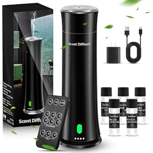 Waterless Scent Diffuser Kit — Covers 1,500 sq. ft. Suitable for Large Rooms, Home, Offices, and Hotels. Includes Five Essential Oils and Remote Control. Black