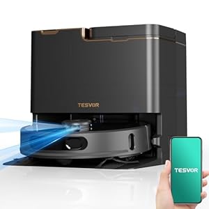 Tesvor Saugroboter x8 Ultra mit Wischfunktion+Hebarem Wischmopp 8000 Pa Saugkraft Wischmopp 45° Heißwasser-Moppwäsche Auto-Entleerung/Wasch/und Trocknungsfunktion All-in-One-Dock