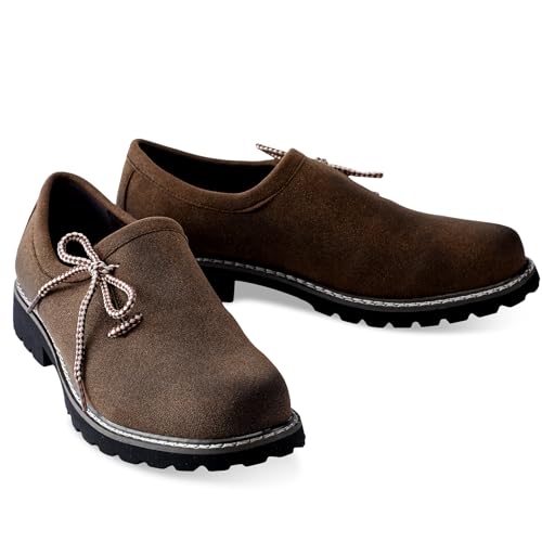Cuffbow Lederhosen Shoes for Men Oktoberfest Costume Boots Authentic German Lederhosen Suede Leather Shoes Brown Casual Boots