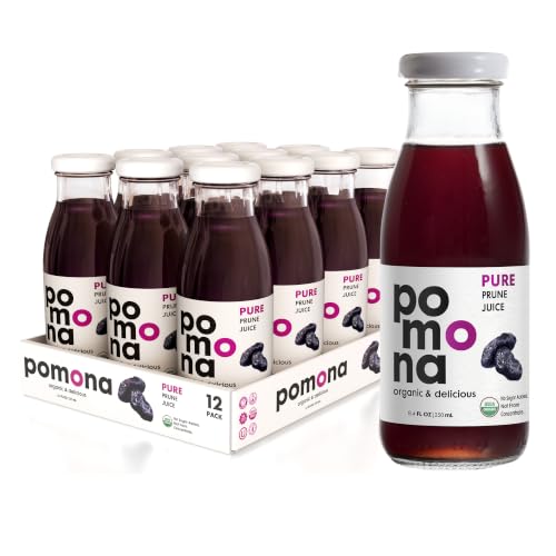 Pomona Organic Juices Pure Prune Juice 8.4 Ounce Bottle (Pack of 12) Cold Pressed Organic Juice Non-GMO No Sugar Added Not from Concentrate Gluten Free Kosher Certified Preservative Free