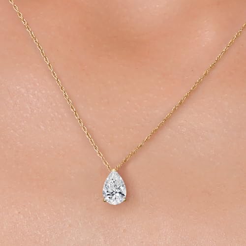 Gem Stone King 14K Yellow Gold Gemstone Birthstone Teardrop Pendant Necklace | Pear Shape 8X5MM | Gold Necklace For Women | With 18 Inch Gold Rope Chain3
