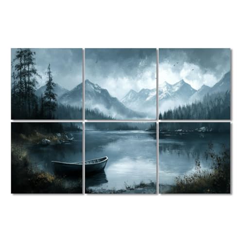 Paneles Acústicos Artísticos 6 Pack 72"x48" con Estampas de Lago, Montañas y Bosque - Absorbentes de Sonido Auto-adhesivos para Estudios de Grabación y Oficina miniatura 1