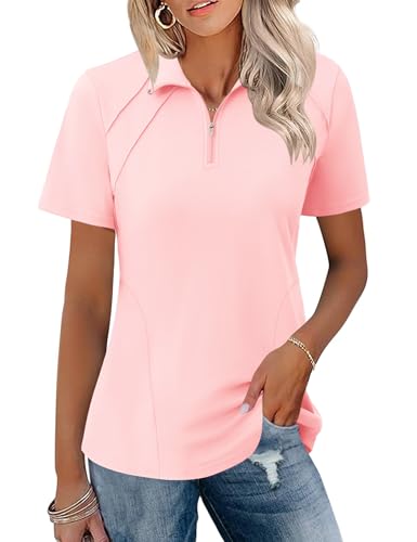 Image of LOMON Womens Golf Polo Shirts Summer Short Sleeve 1 /4 Zip Tops Moisture Wicking Casual Tennis Activewear with Pockets
