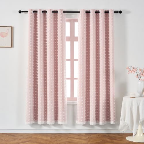 Image of Light Pink Curtains Blackout with Pom Pom Sheer 4 Panels 52x84 Inches Long