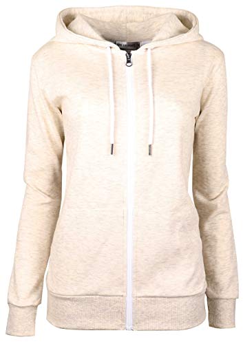 DELight Women's Active Regular Fit Zip up Hoodie (Large, Oatmeal)
