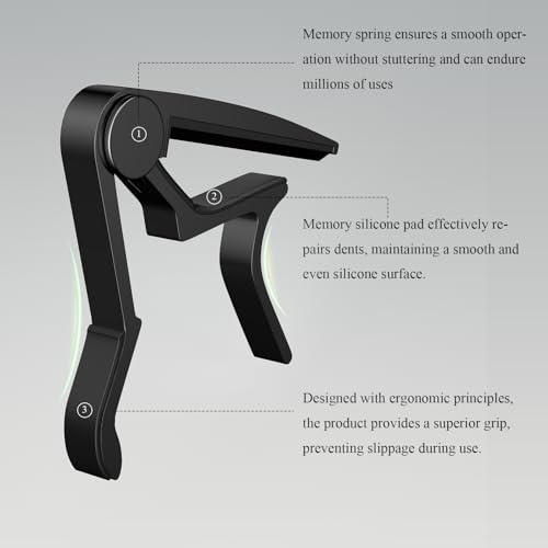 Guitar Capo, Capo for Acoustic Guitar 6 String and 12 String, Guitar Capo with Pick Holder and 5 Picks, Metal Capo for Ukulele, Mandolin, Banjo, and other String Instruments (Black)