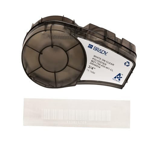 Brady (M21-750-430-WT-CL) Ruban en polyester pour étiqueteuses BMP21-PLUS, BMP21-LAB et BMP21 19.05 mm x 6.40 m Blanc sur transparent