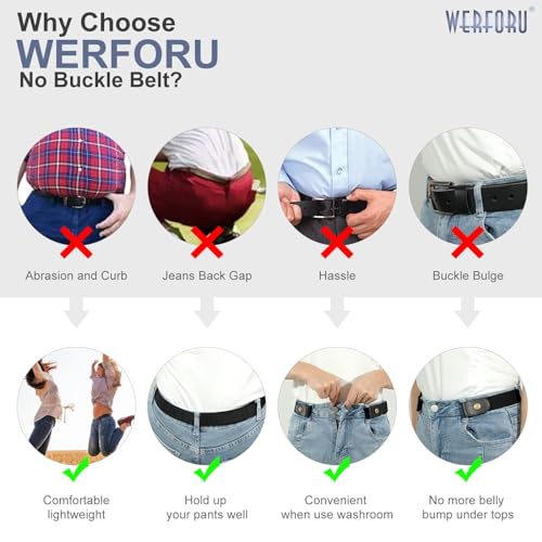 Image of WERFORU No Buckle Stretch Belt for Women and Men Elastic Waist Belt up to 72 Inches for Jeans Pants