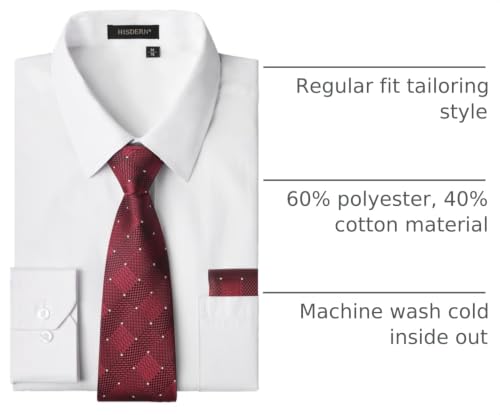 Image of HISDERN Mens Dress Shirt with Tie Pocket Square Set Classic Button Down Shirt Matching Tie Long Sleeve Shirts