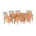 Walker Edison Rendezvous Modern 7 Piece Solid Acacia Wood Outdoor Dining Set, Set of 7, Brown