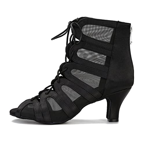 YYTing Women Ballroom Dance Boots Latin Salsa Performance Dress Practice Sandals with 2.5inch Heels YT212