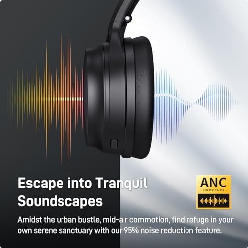 Image of HROEENOI JZ02 Noise Cancelling Headphones,Upgraded Bluetooth 5.3, Wireless Over Ear Headphones, Lightweight and Portable, 60H Playtime, Memory Foam Protein Leather Earmuffs, for Workout, Home