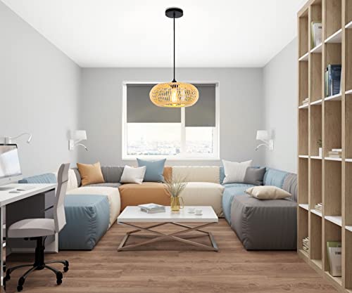 HXMLS Pendant Light, Farmhouse Hand-Woven Rattan Wicker Chandelier Dome Wicker Hanging Lamp, Vintage Wicker Woven Rattan Pendant Light Fixturefor Kitchen Island Dining Room Living Room - Image 7