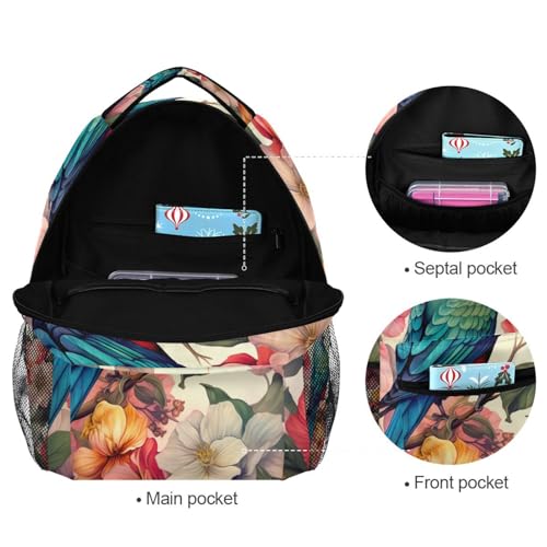 Sac à dos ordinateur imperméable multi-poches SKYSHU oiseau fleur 16" - 7