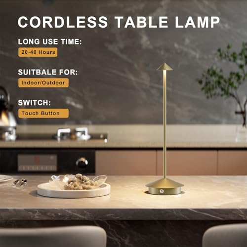 Aoceley 2-Pack 6000Mah Rechargeable Led Table Lamps,Outdoor Cordless Table Lamp Waterproof Portable, 3-Color Stepless Dimmable Modern Lamp For Restaurant/Bedroom thumb #3
