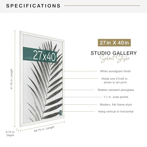 MCS Studio Gallery Movie Poster Frame 27x40 White Woodgrain, Vertical & Horizontal Wall Hanging Large Picture Frame for Photos, Artwork & Custom Posters (1-Pack)